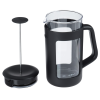 a black coffee press with a lid