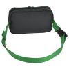 a black bag with green strap