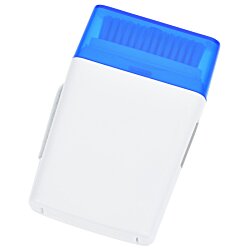 a white and blue eraser