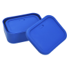 a blue plastic container with lid