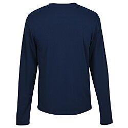 a blue long sleeved shirt