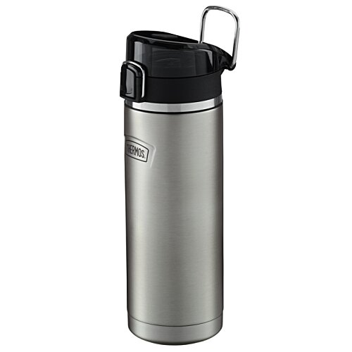 Additional Image 2 - a silver water bottle with a black lid