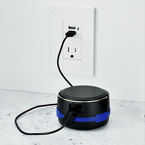 Additional Image 5 - a black and blue round object with a cord plugged into a wall