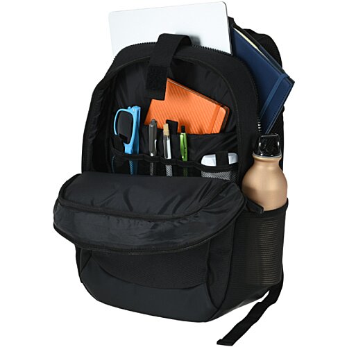 Additional Image 1 - a black backpack with a pocket full of school supplies