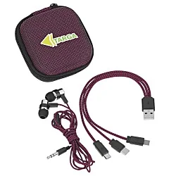 Textured 3-in-1 Charging Cable Set with Ear Buds