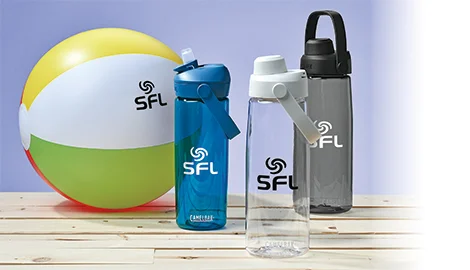 Business Gifts that include a beach ball and water bottle