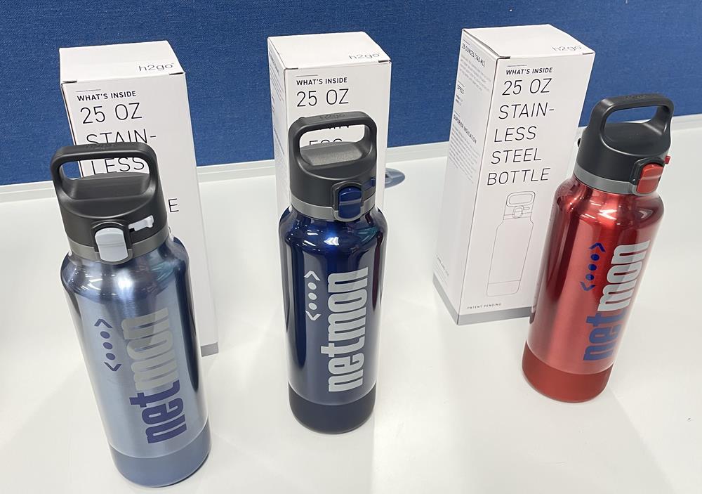 Customer photo from Kimberley of our h2go Ranger Vacuum Bottle - 25 oz, a group of water bottles on a table