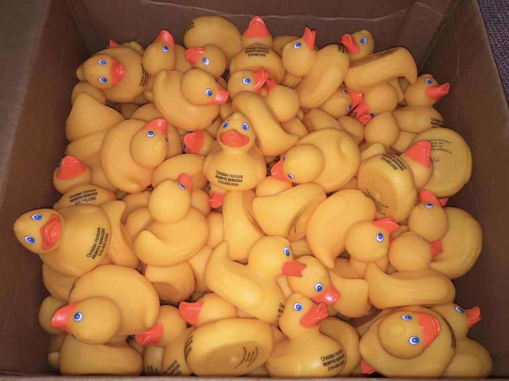a box of yellow rubber ducks