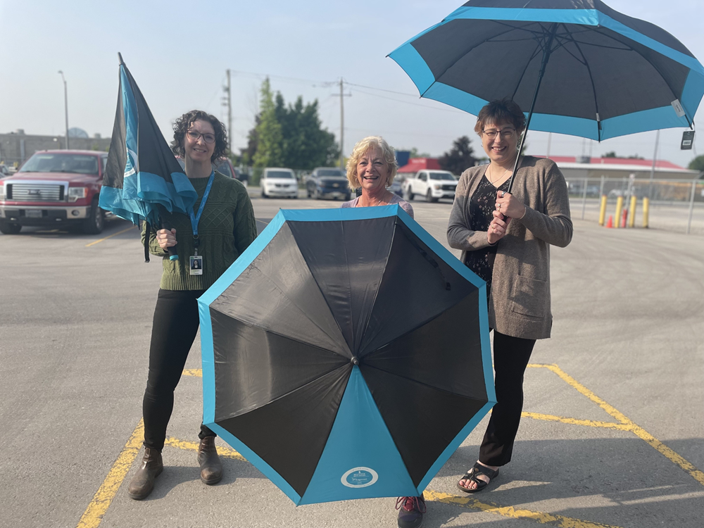 a group of women holding umbrellas