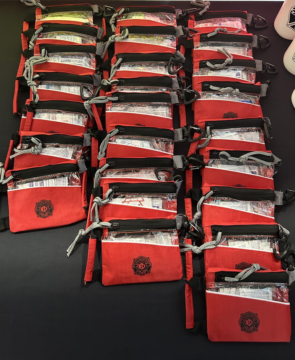 a group of red bags