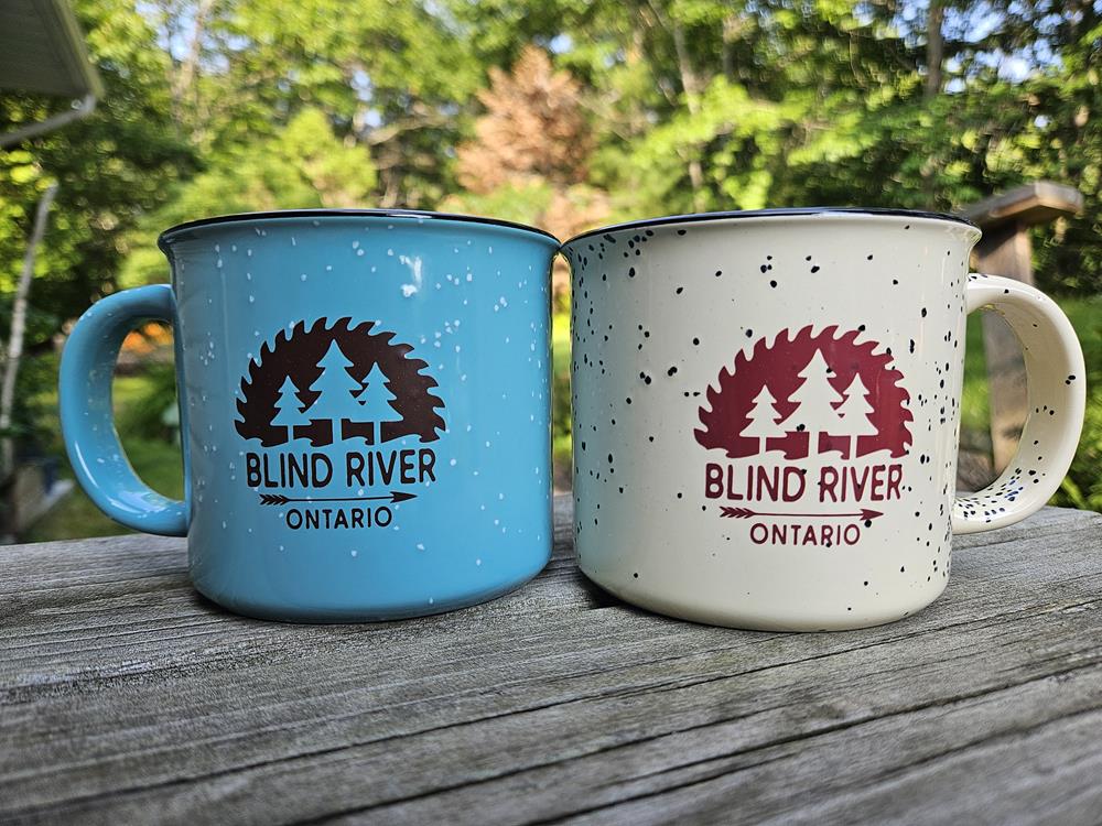 Customer photo from Monique of our Campfire Ceramic Mug - Colours - 15 oz, two mugs on a table